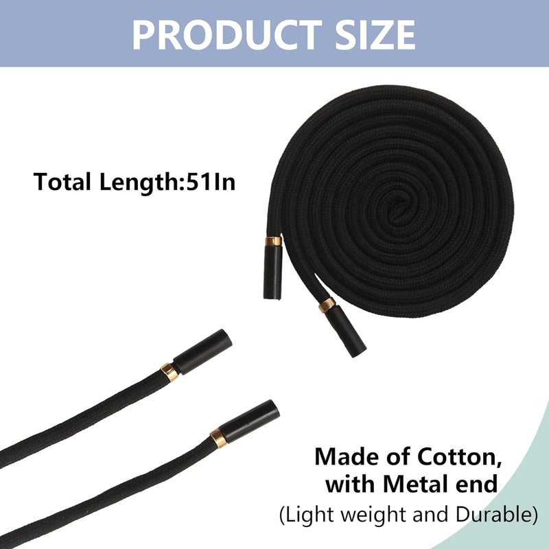 BOROLA 1Pcs 51 Inch Fashionable Durable Cotton Drawstring, Premium Hoodie, Sports Pants, Shorts Universal Drawstring Replacement (Black Rope, Cylinder Metal Head) - Image 2